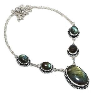 Labradorite Gemstone Handmade 925 Sterling Silver Necklace 18"